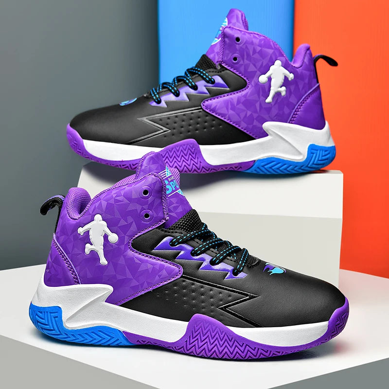 A pair of children's four-season high-top leather basketball shoes, wear-resistant and comfortable sneakers, sizes 31-40,CT-2036